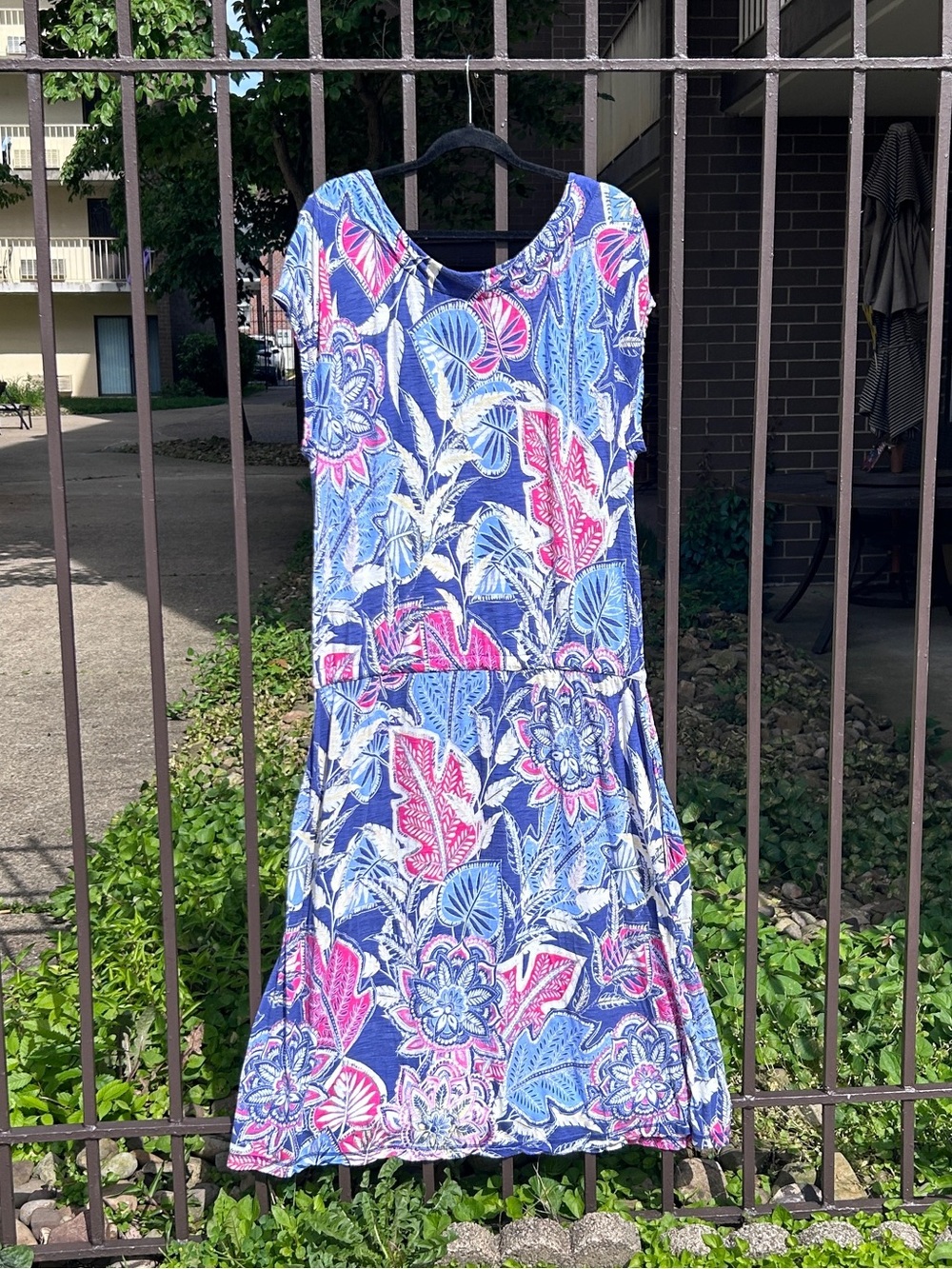 Talbots XLP Floral Maxi Dress | Drawstring Drop-Waist | Blue, Pink, Yellow